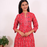 Red floral mandarin anarkali kurti
