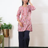 Round neck cotton short kurti - Orchid