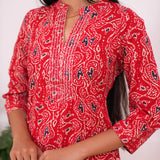 Red floral mandarin anarkali kurti