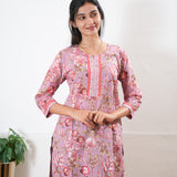 Round neck cotton short kurti - Orchid