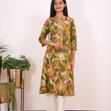 Grass green mandarin anarkali kurti