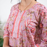 Round neck cotton short kurti - Orchid
