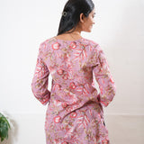Round neck cotton short kurti - Orchid