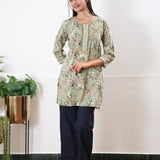 Round neck cotton short kurti - Pastel green