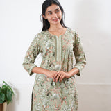 Round neck cotton short kurti - Pastel green