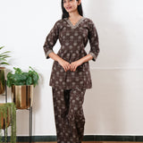 Chocolate brown v neck cotton co-ords set