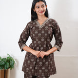 Chocolate brown v neck cotton co-ords set