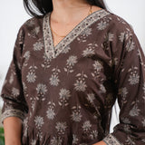 Chocolate brown v neck cotton co-ords set