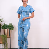 Blue hisbiscus cotton sleep wear