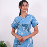 Blue hisbiscus cotton sleep wear