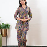 Multicoloured v neck cotton co-ords set