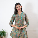 Turquoise v neck cotton co-ords set