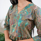 Turquoise v neck cotton co-ords set