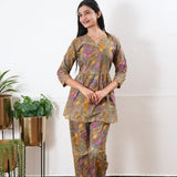 Mustard v neck cotton co-ords set