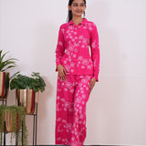 Fuschia floral cotton night suit