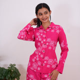 Fuschia floral cotton night suit
