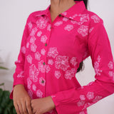 Fuschia floral cotton night suit