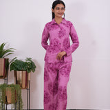 Mauve floral cotton night suit
