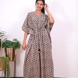 Beige ajrakh handblock cotton kaftan