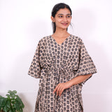 Beige ajrakh handblock cotton kaftan