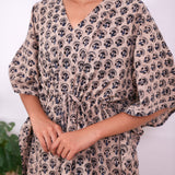 Beige ajrakh handblock cotton kaftan