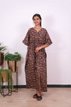 Dark maroon hand block cotton kaftan