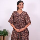 Dark maroon hand block cotton kaftan