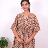 Beige floral hand block cotton kaftan