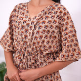 Beige floral hand block cotton kaftan