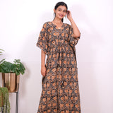 Navy blue hand block cotton kaftan