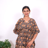 Navy blue hand block cotton kaftan