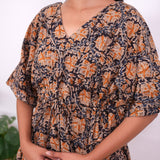 Navy blue hand block cotton kaftan