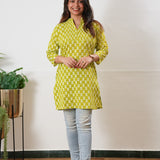 Pintex cotton short kurti - Lime green