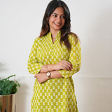 Pintex cotton short kurti - Lime green