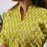 Pintex cotton short kurti - Lime green