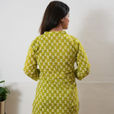 Pintex cotton short kurti - Lime green