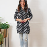 Pintex cotton short kurti - Black roses