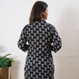 Pintex cotton short kurti - Black roses