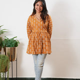 Peplum cotton short kurti - Turmeric