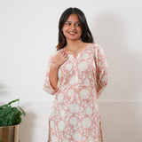 Round neck cotton short kurti -Coral