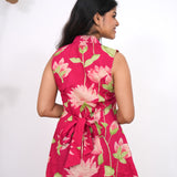 Red lillies cotton shirt dress(attached sleeves)