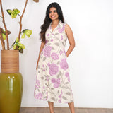 Lavender roses cotton shirt dress(attached sleeves)