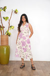 Lavender roses cotton shirt dress(attached sleeves)