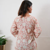 Round neck cotton short kurti -Coral