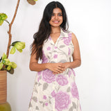 Lavender roses cotton shirt dress(attached sleeves)