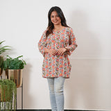 Round neck cotton short kurti -Multicoloured