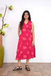 Red elephant cotton shirt dress(attached sleeves)