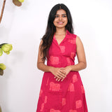 Red elephant cotton shirt dress(attached sleeves)
