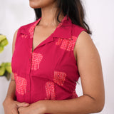 Red elephant cotton shirt dress(attached sleeves)