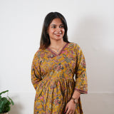 Peplum cotton short kurti - Mustard